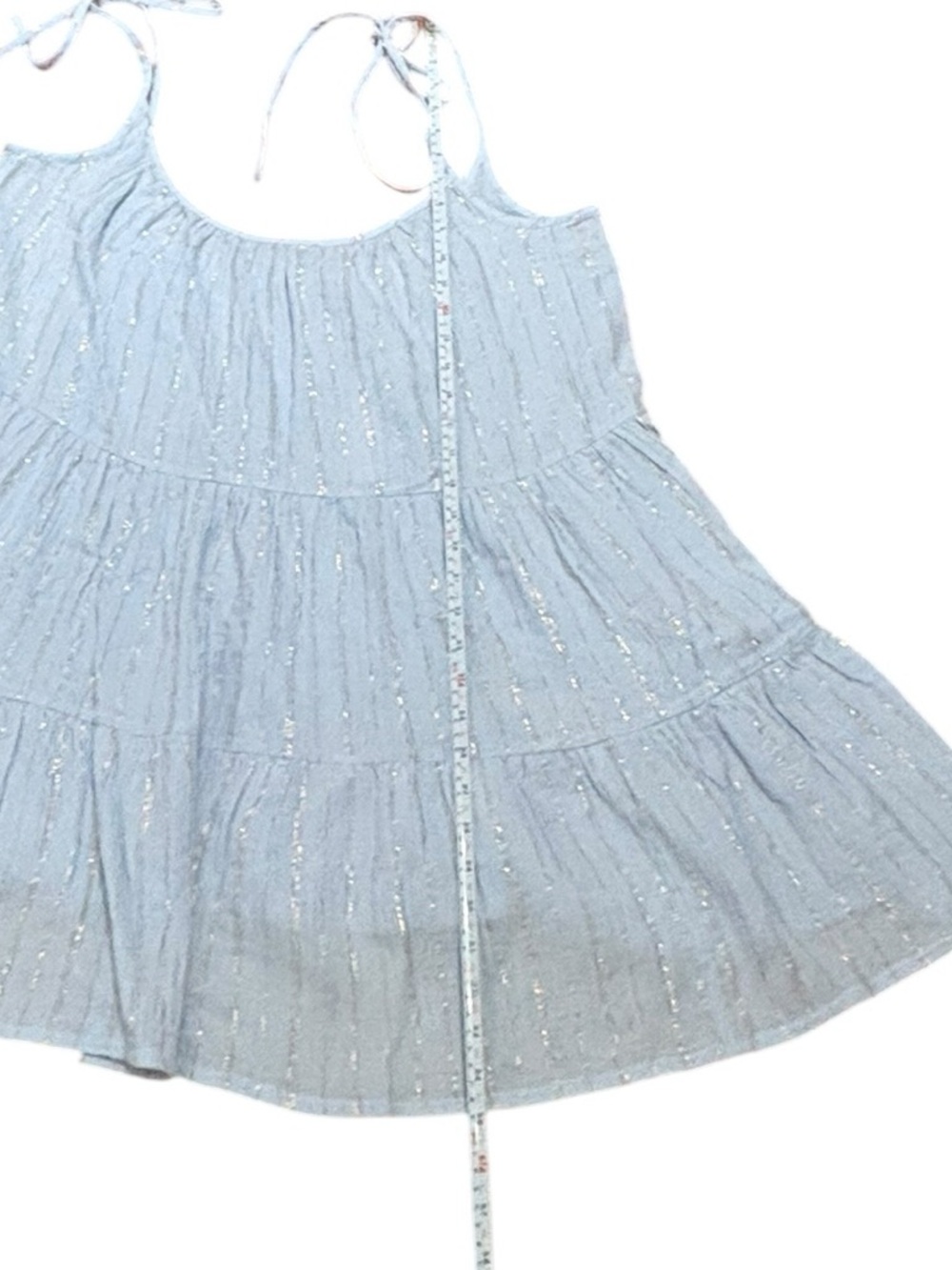 Lands’ End Sky Blue Tiered Swim Cover-Up with Gold Metallic‎ Accents, Size L - Picture 6 of 9
